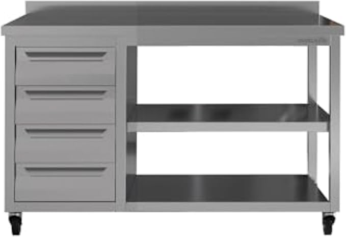 Stainless Steel Prep Table with Drawers and Wheels - Commercial Kitchen Work Table with Backsplash and Under Shelf - Heavy Duty Commercial Work Station for Restaurant, Hotel (55x23x33 inches)