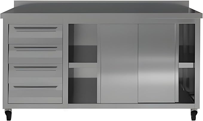 Stainless Steel Prep Table with Drawers, Sliding Doors and Wheels (63x23x33 Inches - SET)