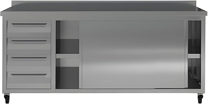 Stainless Steel Prep Table with Drawers, Sliding Doors and Wheels (75x23x33 Inches - SET)
