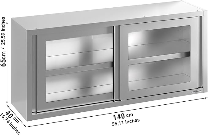 Wall Cabinet with Glass Door for Commercial Kitchen (55.1x15.7x25.5 Inch)