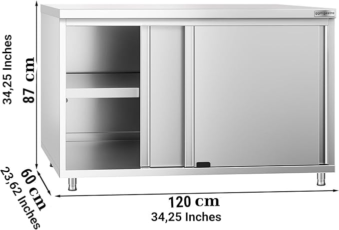 Stainless Steel Prep Table with Sliding Doors - Commercial Kitchen Work Table with Backsplash and Under Shelf (47.2x23.6x34.2 Inch)