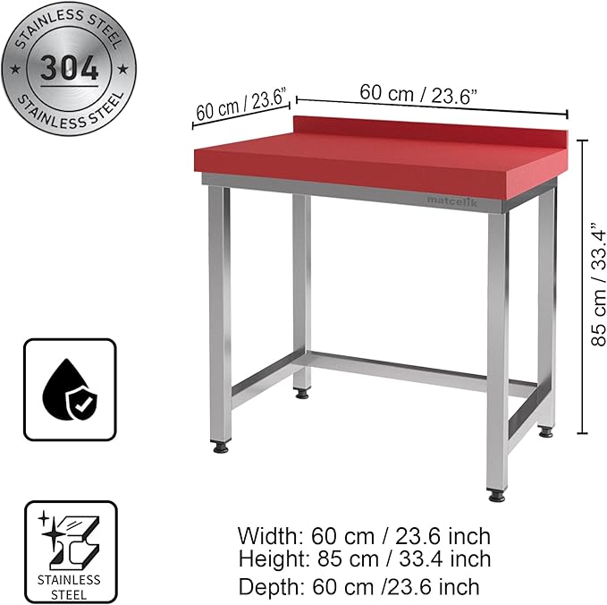 Stainless Steel Prep Table - Polyethylene Table Top - Commercial Kitchen Work Table with Backsplash - Heavy Duty Commercial Work Station for Restaurant, Hotel (23.6x23.6x33.4 inches)