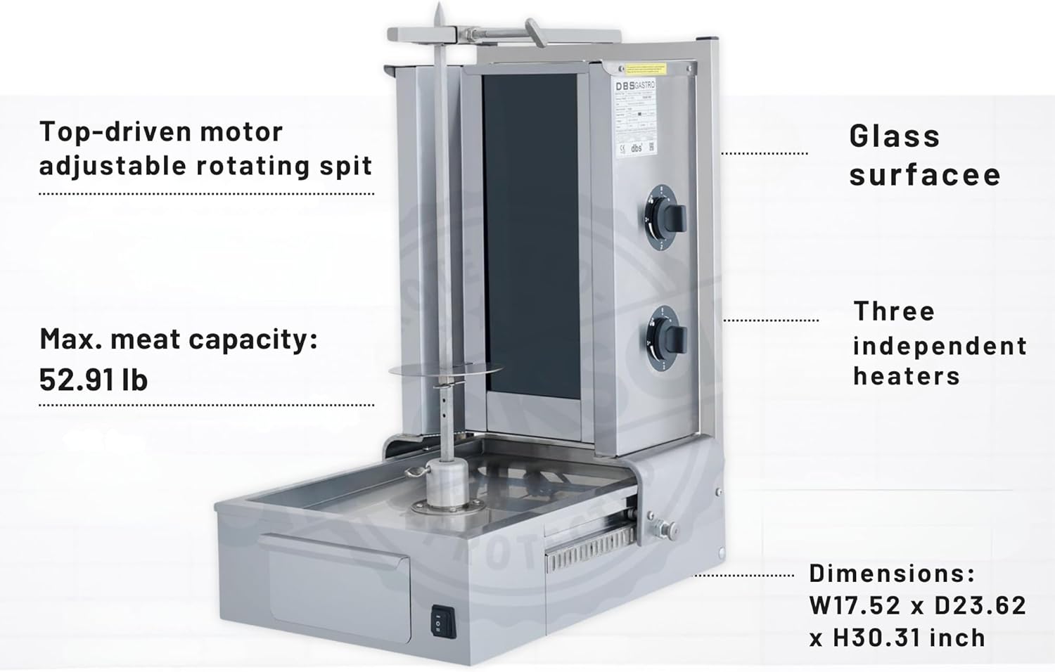 Doner Kebab Machine 2 Resistance Electric Vertical Grill Cooker