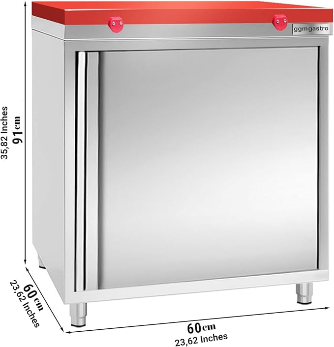 Stainless Steel Prep Table Doors - Polyethylene Table Top - Commercial Kitchen Work Table with Backsplash - Heavy Duty Commercial Work Station for Restaurant, Hotel (23.6x23.6x35.8 Inch)