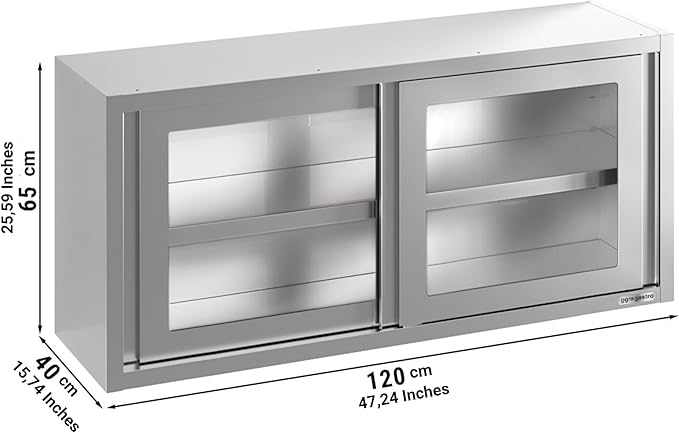 Wall Cabinet with Glass Door for Commercial Kitchen (47.2x15.7x25.5 Inch)
