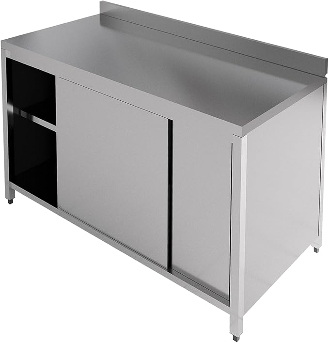 Commercial Kitchen Work Table with Backsplash and Under Shelf (63x23x33 inches)