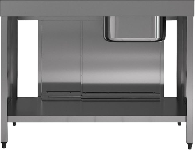 Stainless Steel Prep Table with Sink and Sliding Doors - Commercial Kitchen Work Table with Backsplash - Heavy Duty Commercial Work Station for Restaurant, Hotel (Left Sided Sink)