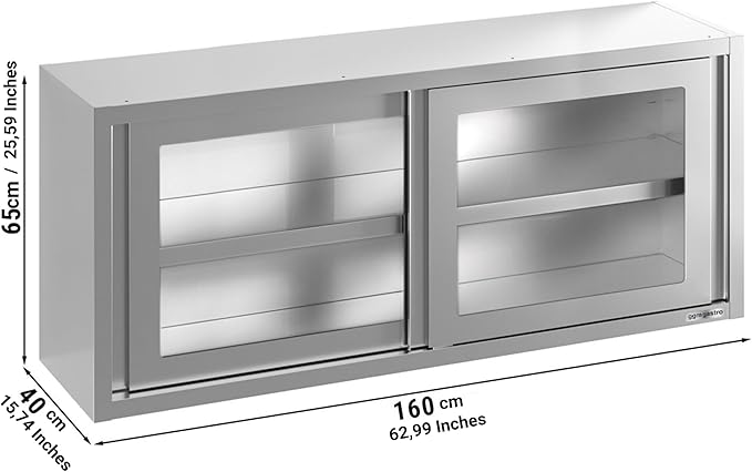 Wall Cabinet with Glass Door for Commercial Kitchen (62.9x15.7x25.5 Inch)