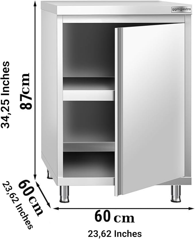 Stainless Steel Prep Table with Doors - Commercial Kitchen Work Table with Backsplash and Under Shelf - Heavy Duty Commercial Work Station for Restaurant, Hotel (23.6x23.6x34.2 Inch)