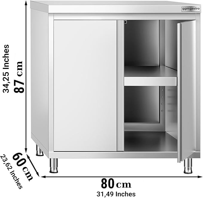 Stainless Steel Prep Table with Doors - Commercial Kitchen Work Table with Backsplash and Under Shelf - Heavy Duty Commercial Work Station for Restaurant, Hotel (31.4x23.6x34.2 Inch)