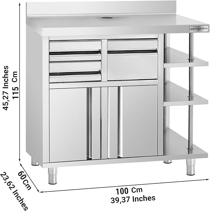 Commercial Stainless Steel Coffee Workbench with Drawers and Shelves | Kitchen Counter for Restaurant Hotels with Drawers with Telve Bucket (39.3x23.6x45.2 Inch)