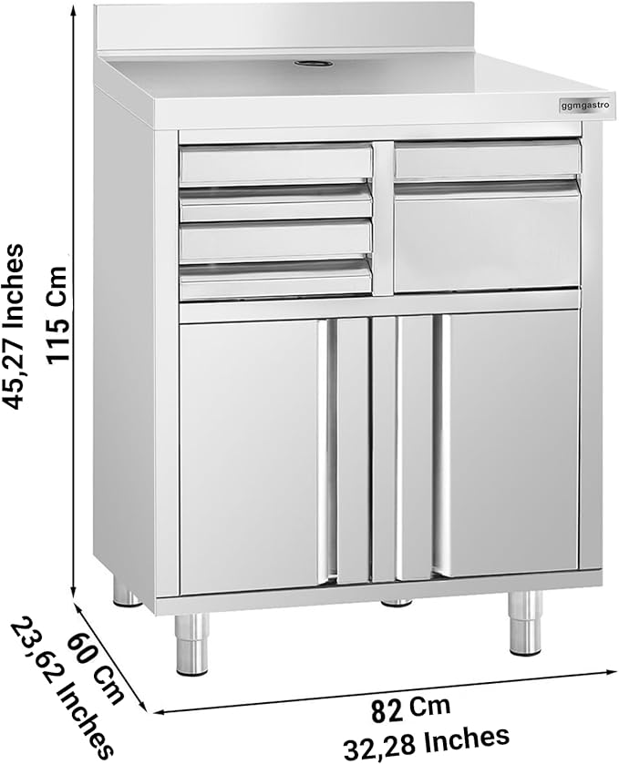Commercial Stainless Steel Coffee Workbench with Drawers and Shelves | Kitchen Counter for Restaurant Hotels with Drawers with Telve Bucket (31.4x23.6x45.2 Inch)