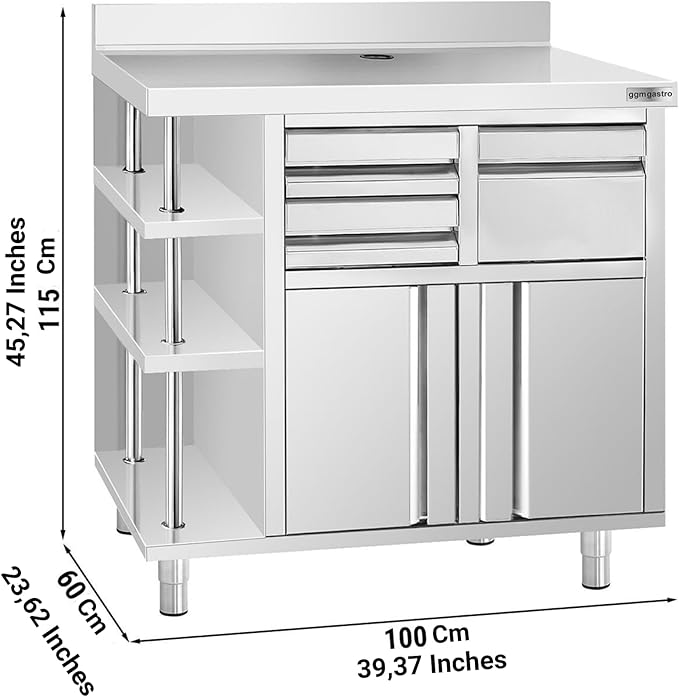 Commercial Stainless Steel Coffee Workbench with Drawers and Shelves | Kitchen Counter for Restaurant Hotels with Drawers with Telve Bucket (39.3x23.6x45.2 Inch.)