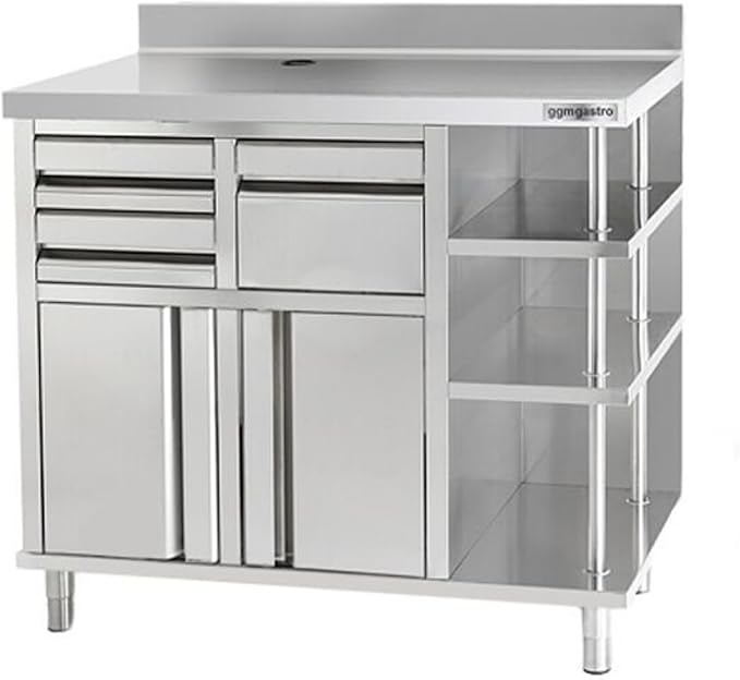 Commercial Stainless Steel Coffee Workbench with Drawers and Shelves | Kitchen Counter for Restaurant Hotels with Drawers with Telve Bucket (39.3x23.6x45.2 Inch)