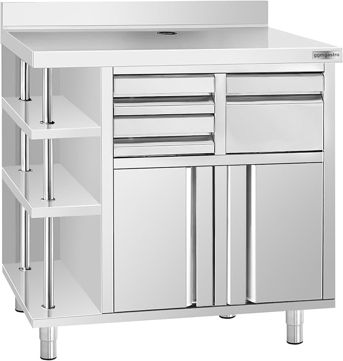Commercial Stainless Steel Coffee Workbench with Drawers and Shelves | Kitchen Counter for Restaurant Hotels with Drawers with Telve Bucket (39.3x23.6x45.2 Inch.)