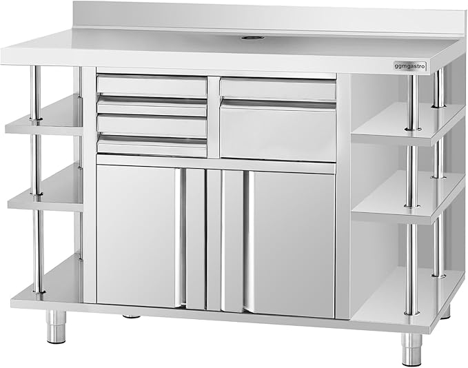 Commercial Stainless Steel Coffee Workbench with Drawers and Shelves | Kitchen Counter for Restaurant Hotels with Drawers with Telve Bucket (96.4x23.6x45.2 Inch)