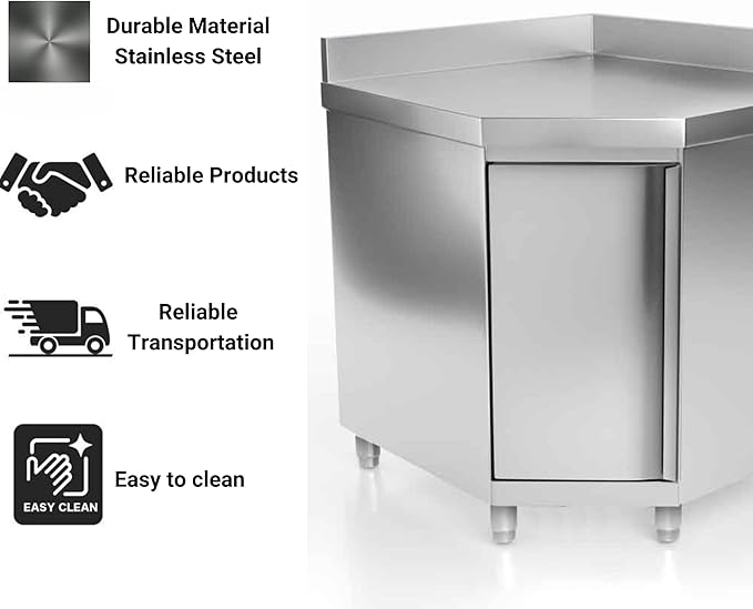 Stainless Steel Corner Prep Table with Doors - Commercial Kitchen Work Table with Backsplash and Under Shelf - Heavy Duty Commercial Work Station for Restaurant, Hotel (39.3x23.6 Inch with Backed)
