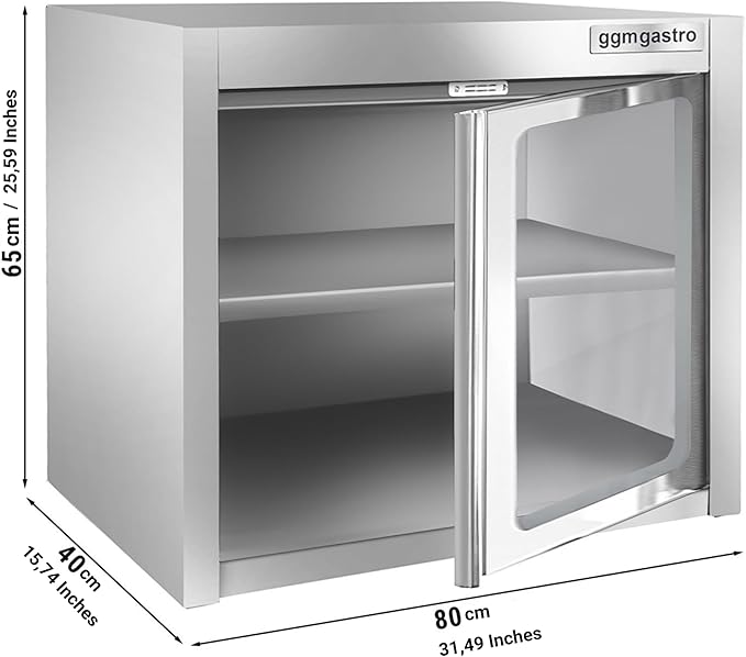 Wall Cabinet with Glass Door for Commercial Kitchen (31.4x15.7x25.5 Inch)