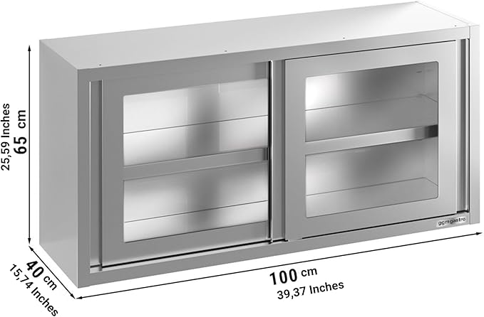 Wall Cabinet with Glass Door for Commercial Kitchen (39.3x15.7x25.5 Inch)