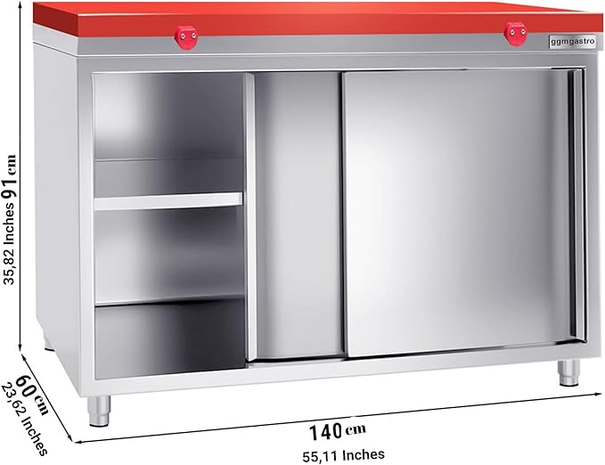 Stainless Steel Prep Table Sliding Doors - Polyethylene Table Top - Commercial Kitchen Work Table with Backsplash - Heavy Duty Commercial Work Station for Restaurant, Hotel (55.1x23.6x35.8 Inch)