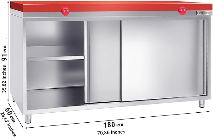 Stainless Steel Prep Table Sliding Doors - Polyethylene Table Top - Commercial Kitchen Work Table with Backsplash - Heavy Duty Commercial Work Station for Restaurant, Hotel (70.8x23.6x35.8 Inch)