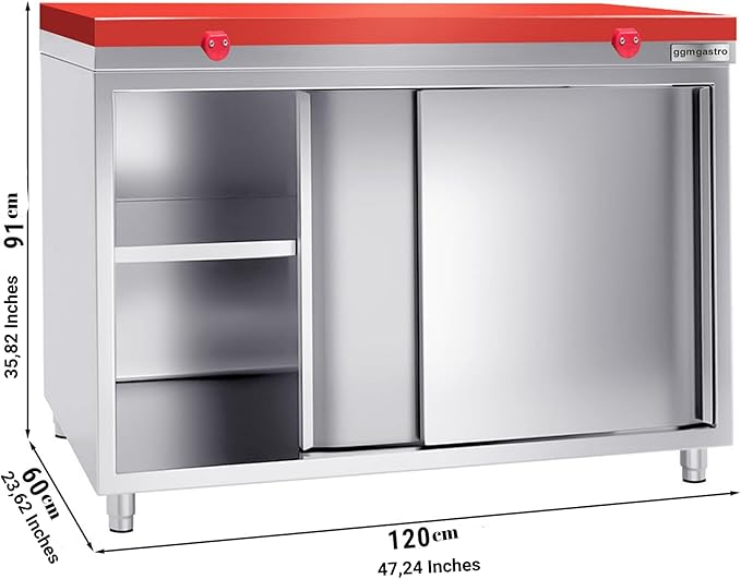 Stainless Steel Prep Table Sliding Doors - Polyethylene Table Top - Commercial Kitchen Work Table with Backsplash - Heavy Duty Commercial Work Station for Restaurant, Hotel (47.2x23.6x35.8 Inch)