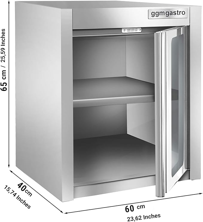 Wall Cabinet with Glass Door for Commercial Kitchen (23.6x15.7x25.5 Inch)