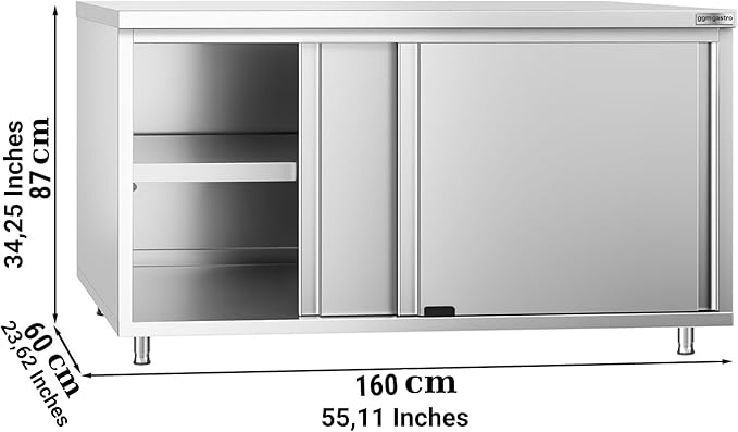 Stainless Steel Prep Table with Sliding Doors - Commercial Kitchen Work Table with Backsplash and Under Shelf (62.9x23.6x34.2 Inch)