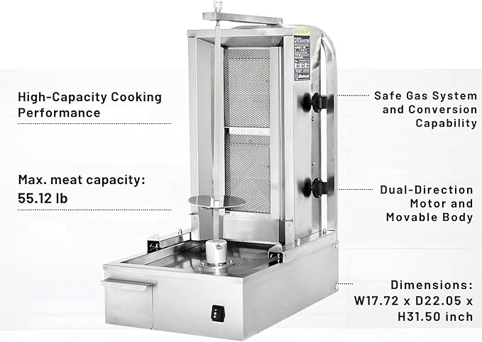 Doner Kebab Machine Shawarma 2 Burner Gas Vertical Rotisserie Grill Cooker
