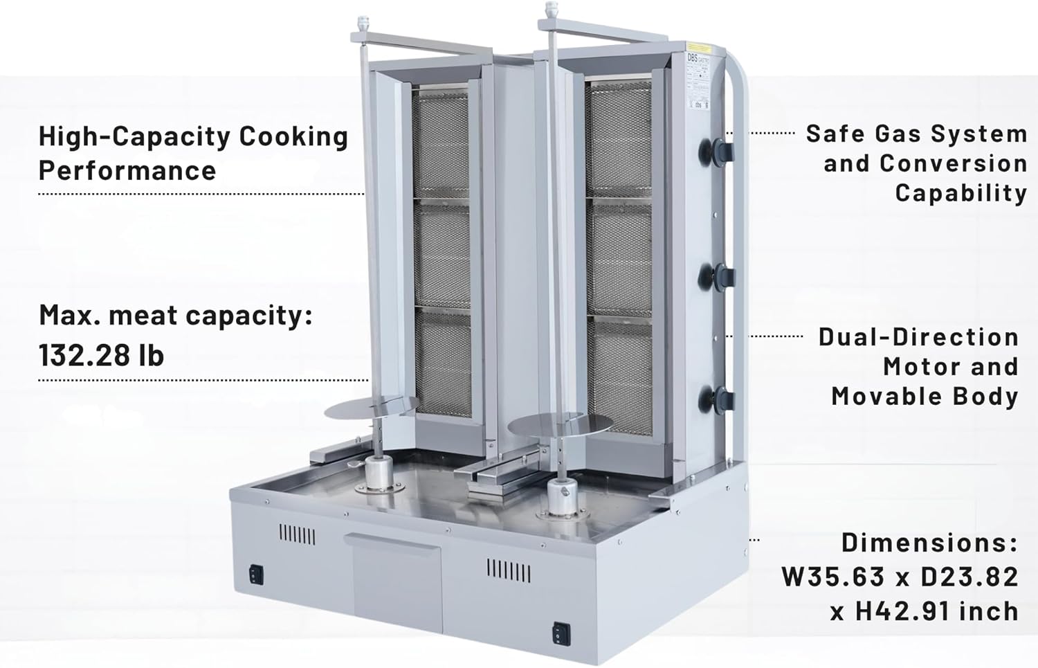 Doner Kebab Machine Shawarma 3 Burner Gas Vertical Rotisserie Grill Cooker
