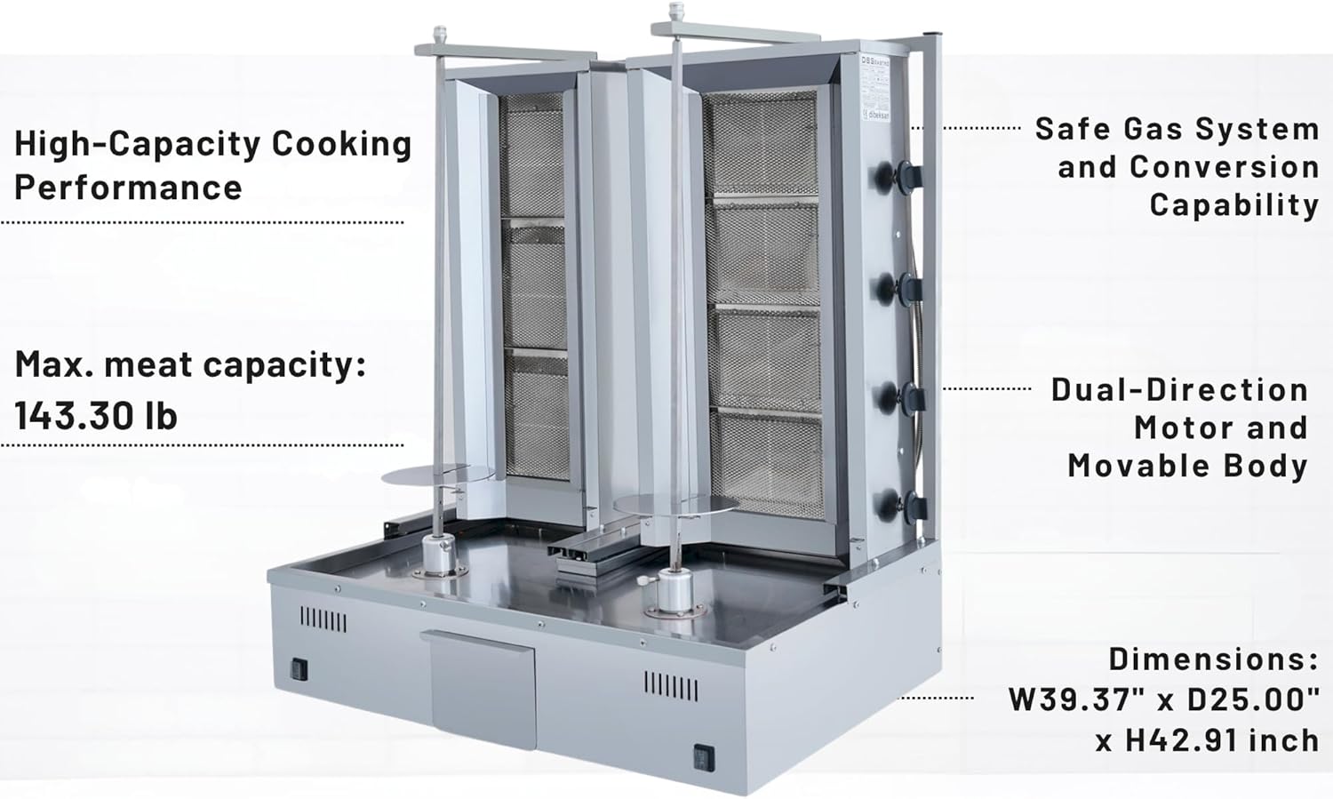 Double Bottom Doner Kebab Machine Shawarma 3+4 Burner Burner Gas Vertical Rotisserie Grill Cooker