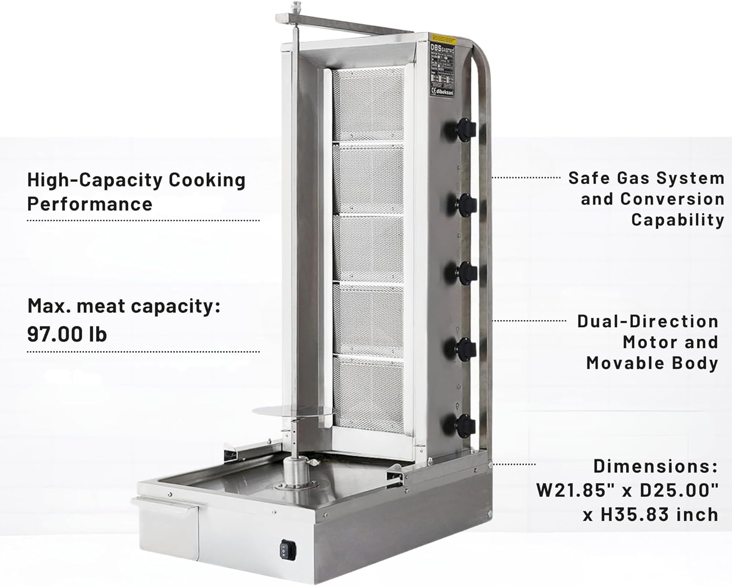Doner Kebab Machine Shawarma 5 Burner Gas Vertical Rotisserie Grill Cooker