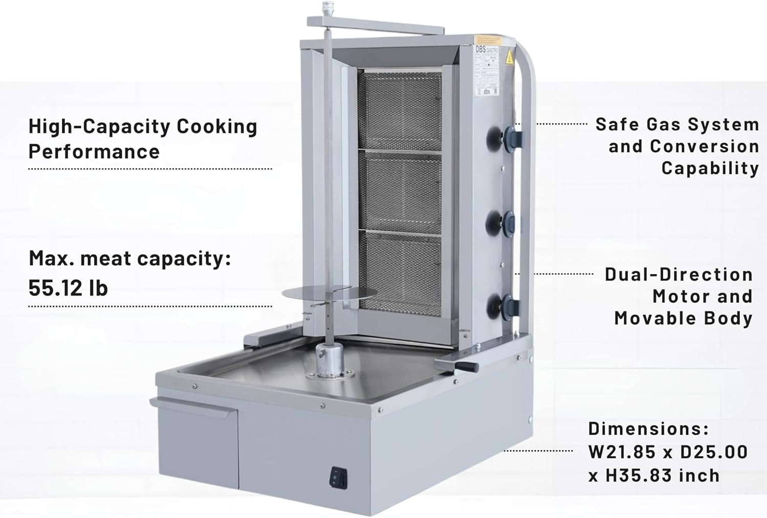 Doner Kebab Machine Shawarma 3 Burner Gas Vertical Rotisserie Grill Cooker