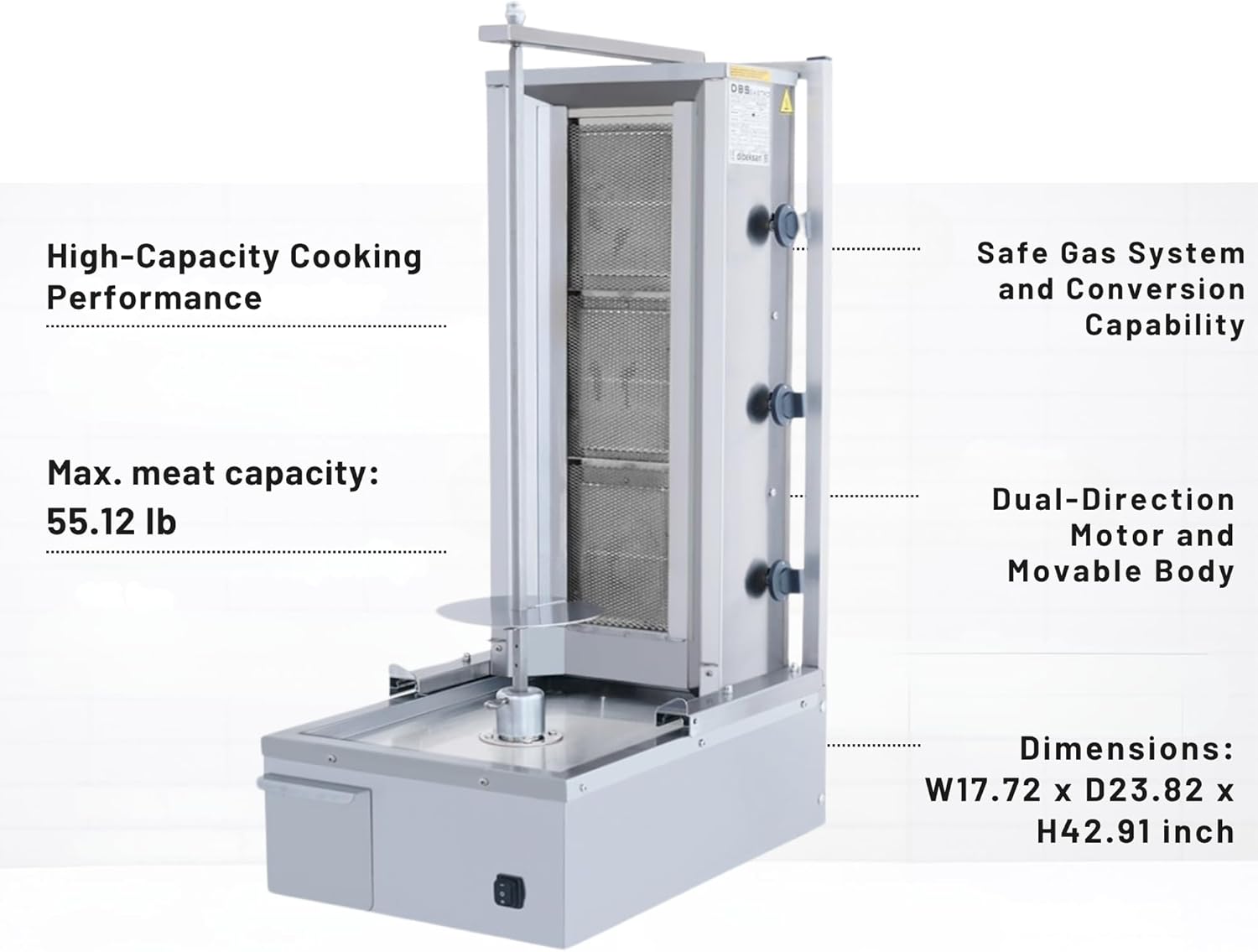 Doner Kebab Machine Shawarma 3 Vertical Burner Gas Vertical Rotisserie Grill Cooker