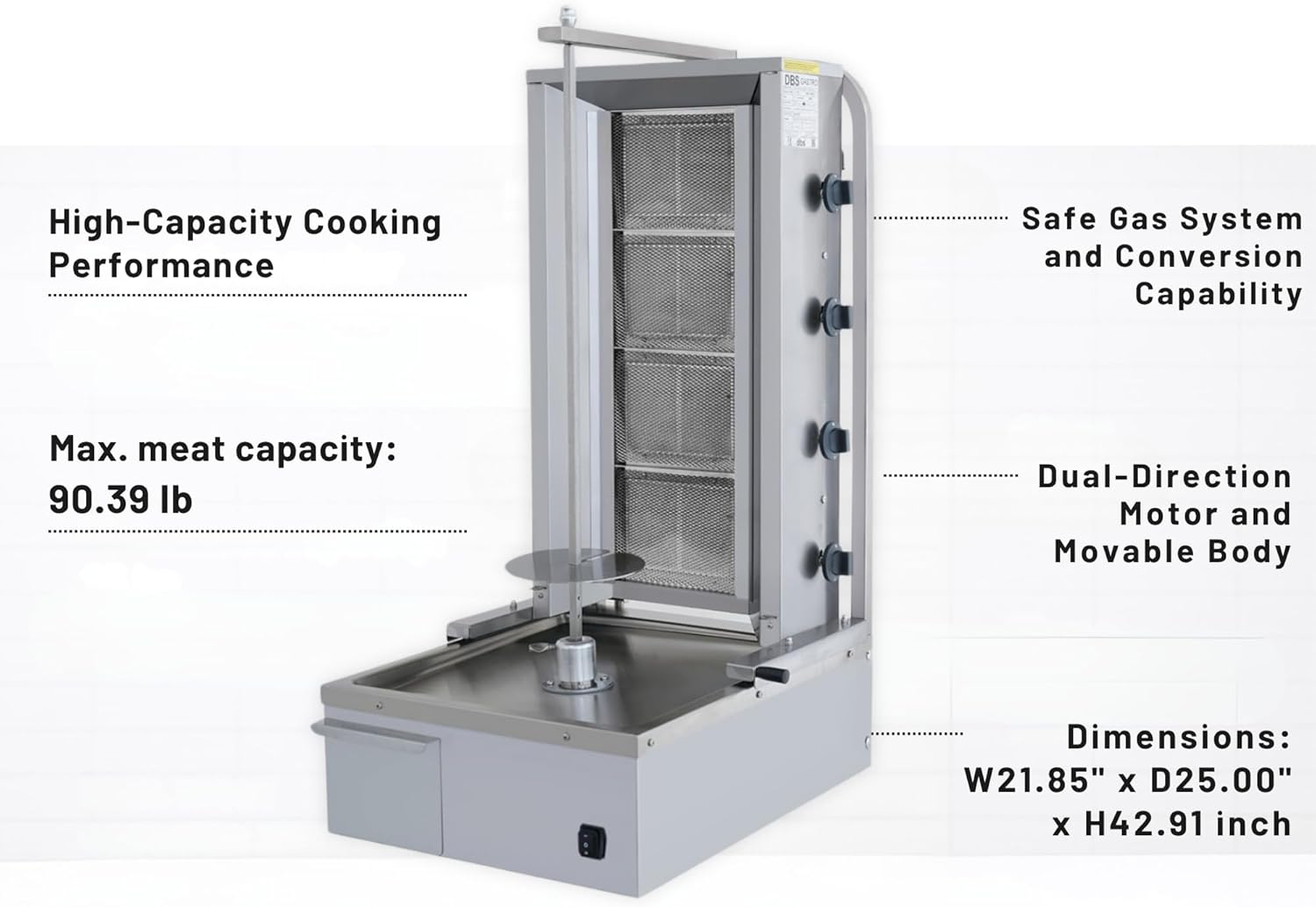 Doner Kebab Machine Shawarma 4 Burner Gas Vertical Rotisserie Grill Cooker