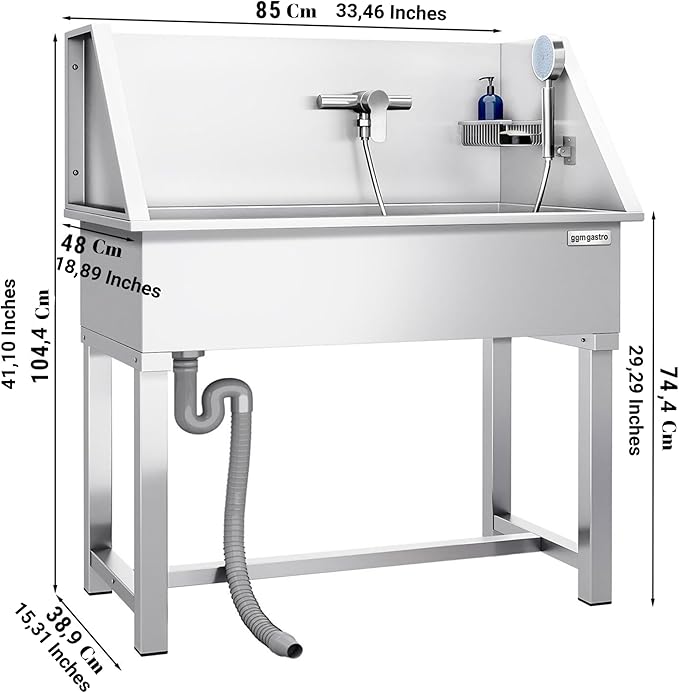 Pet Grooming Tub with Stainless Steel Sink with Faucet | Dogs and Pets Washing Station | Home and Outdoor Dog Bath Tub with Shower Hose and Sink for Pet Bathing (Anti-Slip)