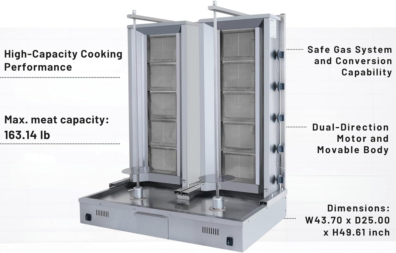 Double Bottom Doner Kebab Machine Shawarma 5+5 Burner Burner Gas Vertical Rotisserie Grill Cooker