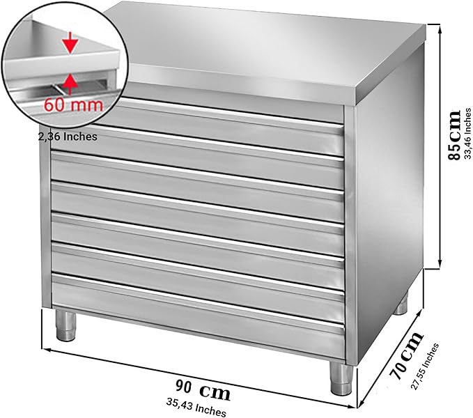 Stainless Steel Drawer Cabinet for Pizza and Bread Dough (35.4x27.5x33.4 Inch)