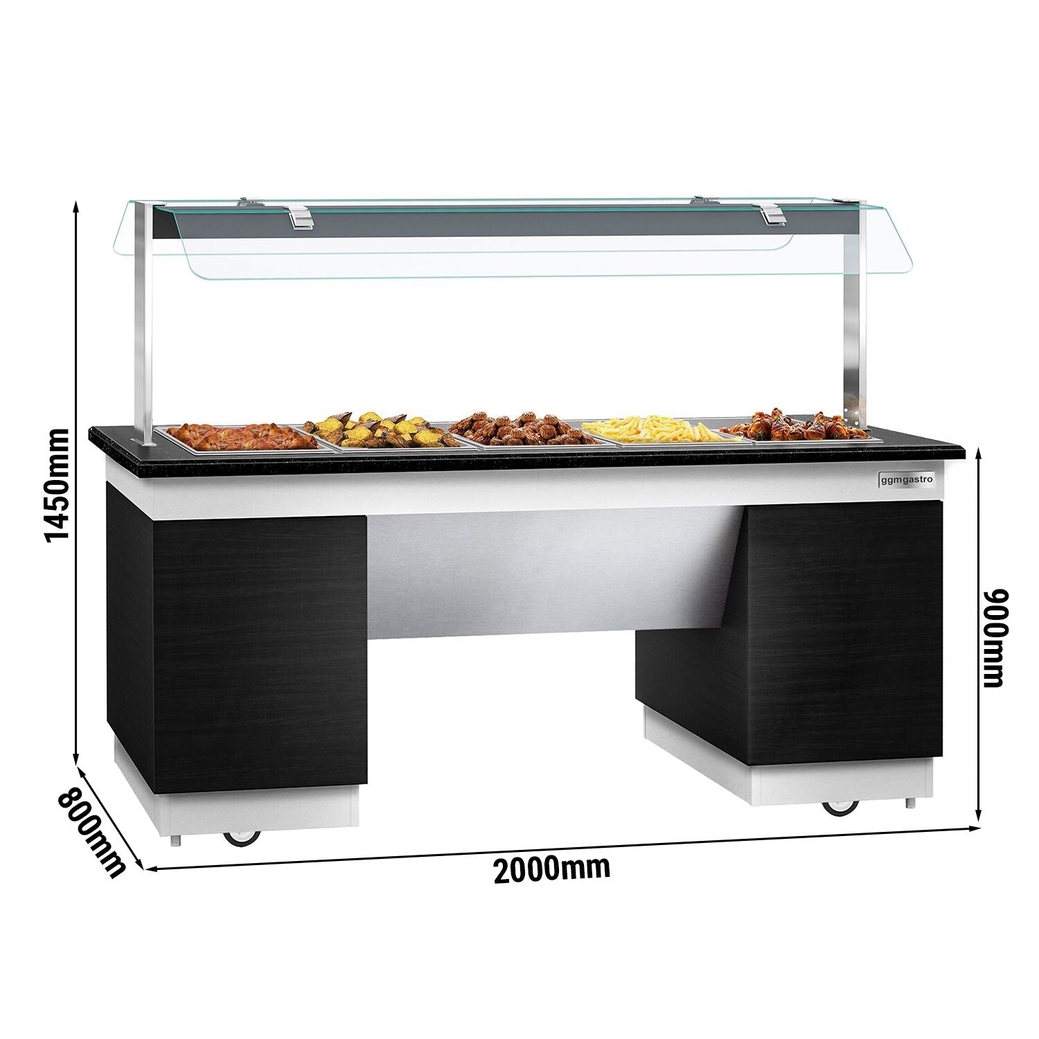 Hot Open Buffet counter dublin - 2000mm - Benmarili & Wheel - for 5x GN 1/1