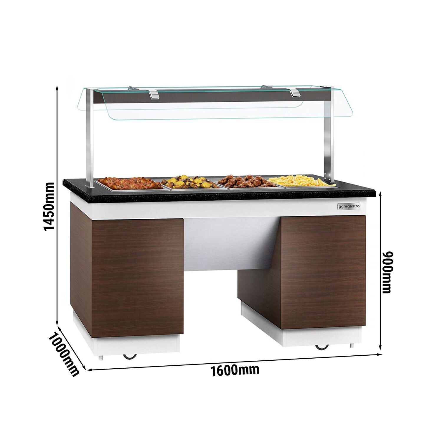 Hot Open Buffet counter dublin - 1600mm- Benmarili & wheel - for 4x GN 1/1