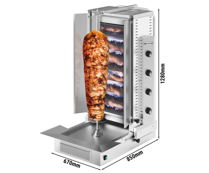 Gas Lava Stone Doner / Kebab Grill - 4 Radian - 2 Protective Plate Including