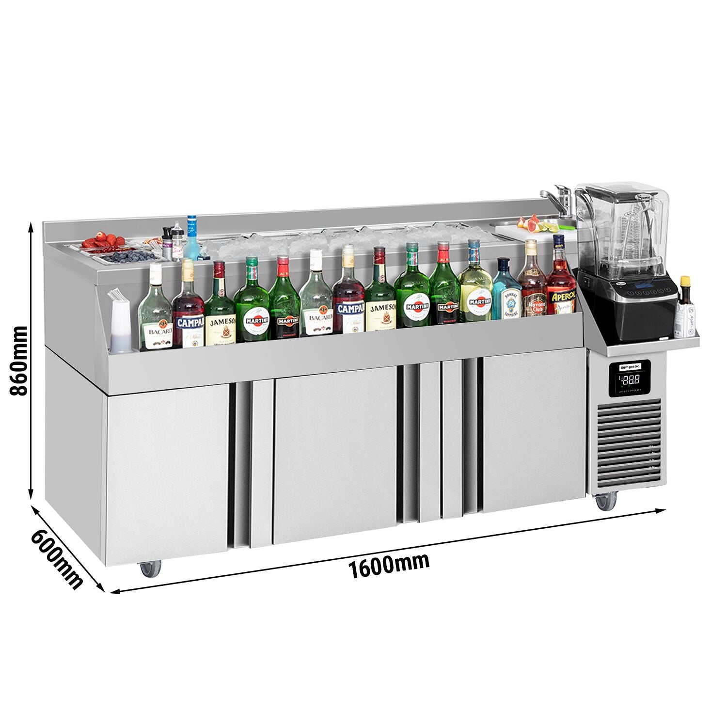 Bar type & soft drink refrigerator- 1600x600mm - 235 liters - 3 doors & shelves