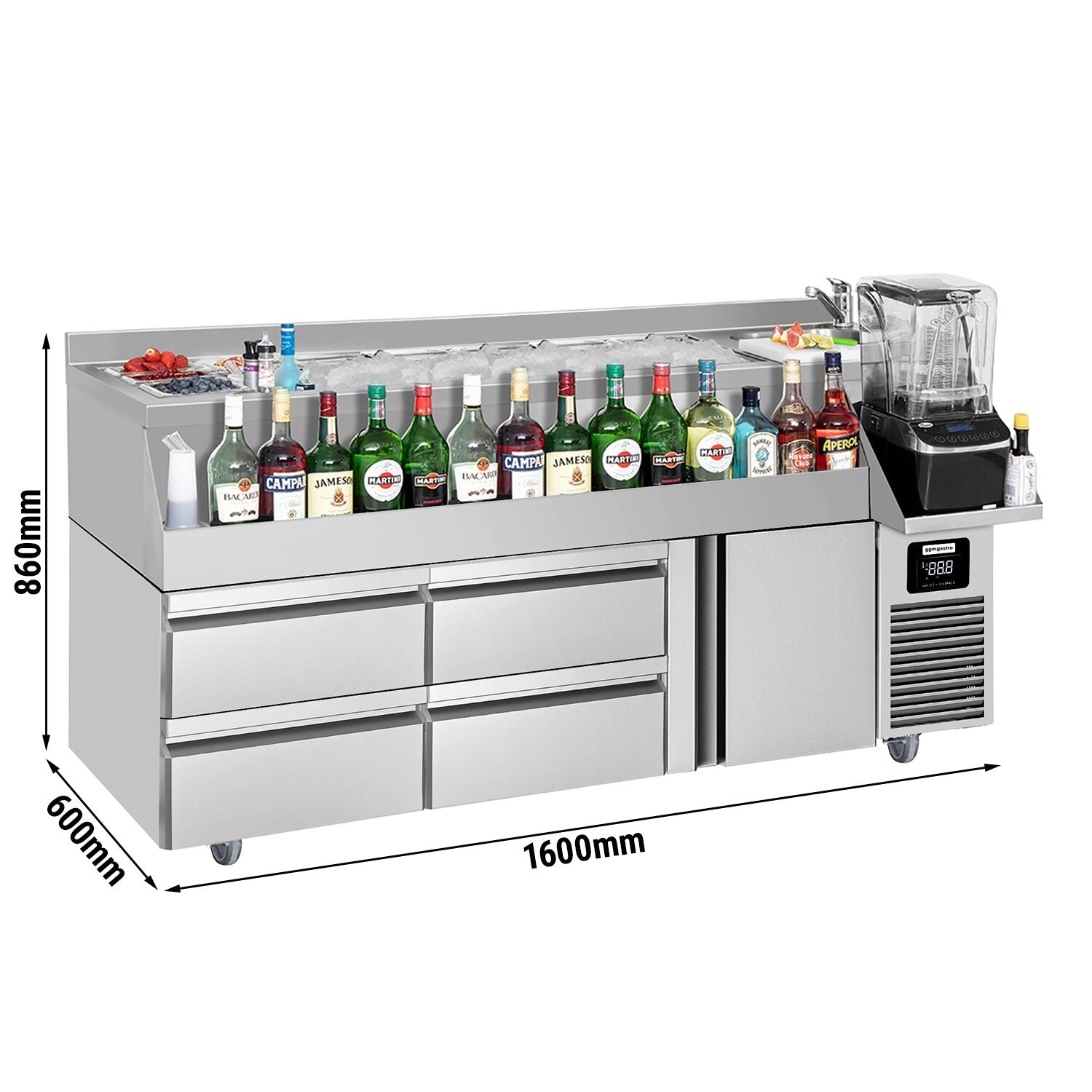 Bar type & soft drink refrigerator- 1600x600mm - 235 liters - 1 door, 4 drawers & shelves