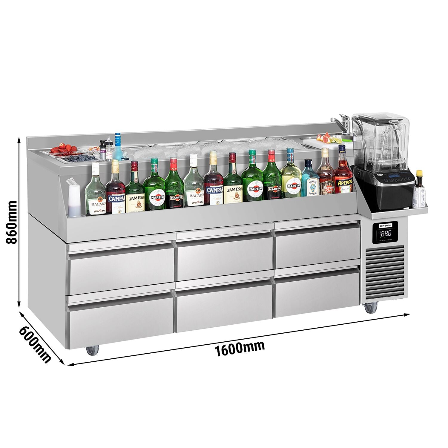 Bar type & soft drink refrigerator- 1600x600mm - 235 liters - 6 drawers & shelves