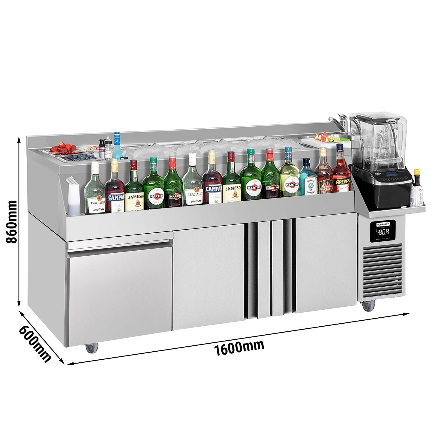 Bar type & soft drink refrigerator- 1600x600mm - 235 liters -2 door, 1 drawer & shelf