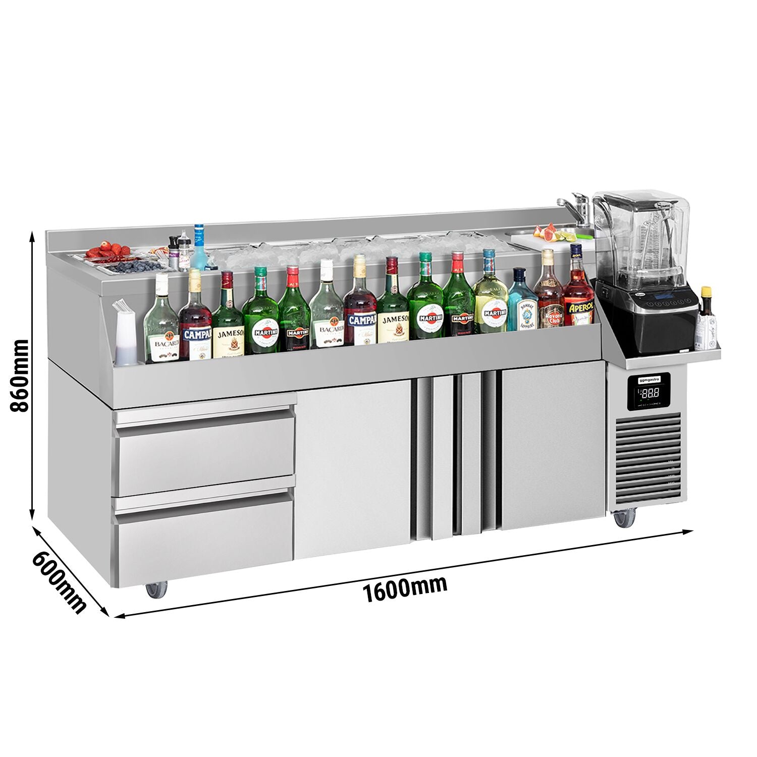 Bar type & soft drink refrigerator- 1600x600mm - 235 liters - 2 doors, 2 drawers & shelves
