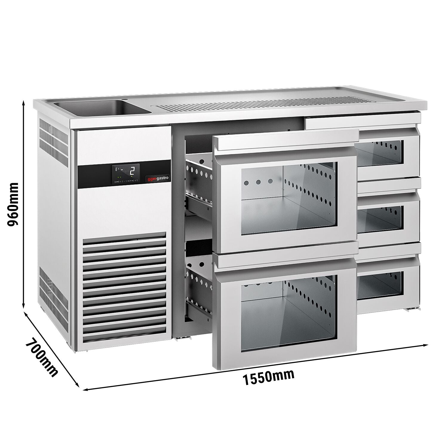 Beer counter premıum - 1550x700mm - 5 glass drawers