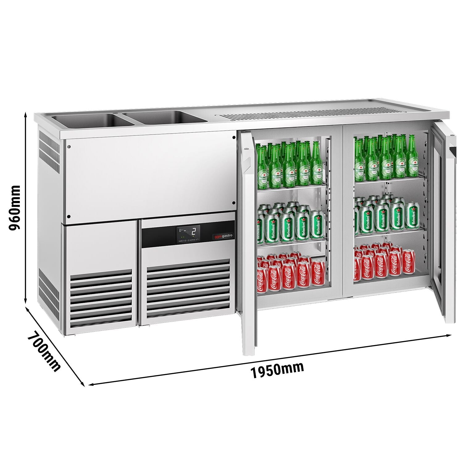 Beer counter premıum - 1950x700mm - 2 glass doors