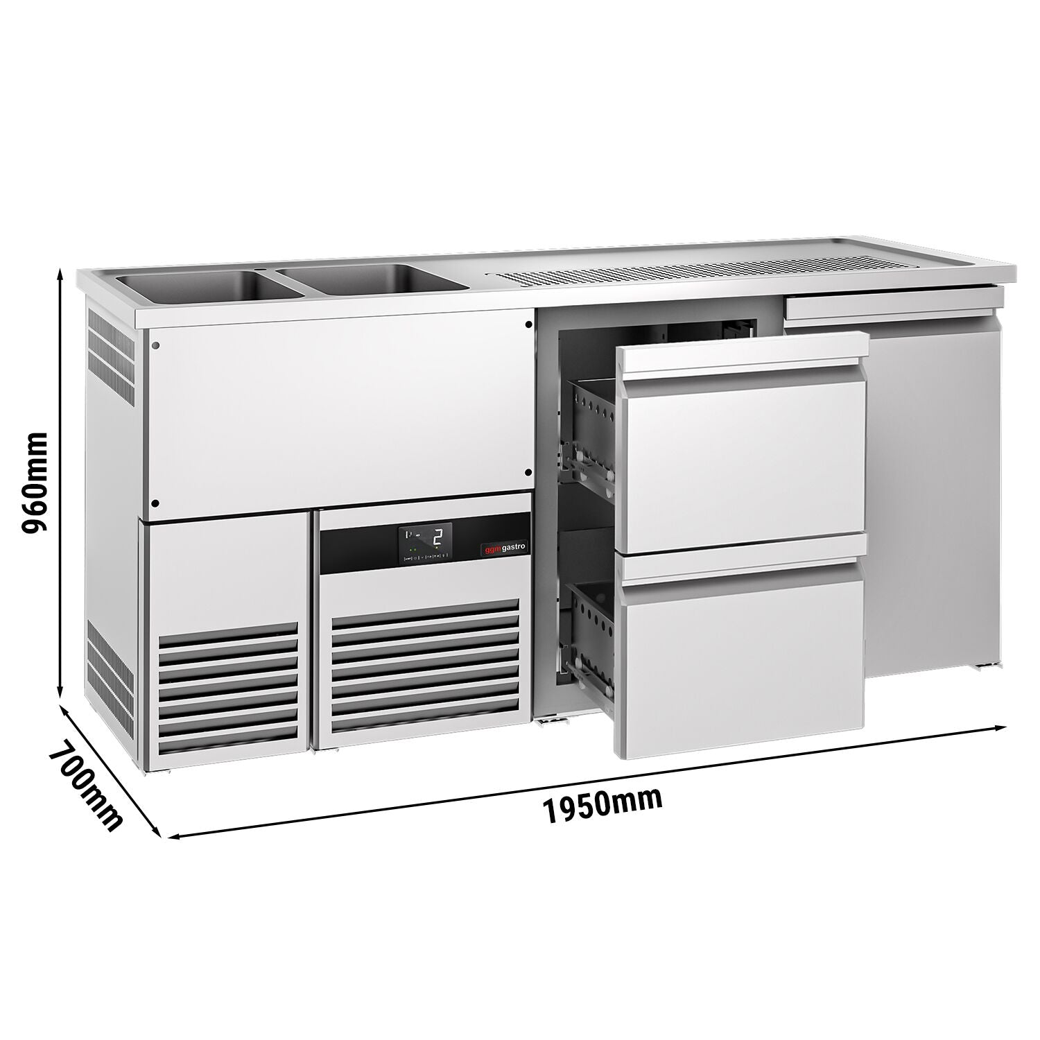Beer counter premıum - 1950x700mm - 1 door and 2 drawers
