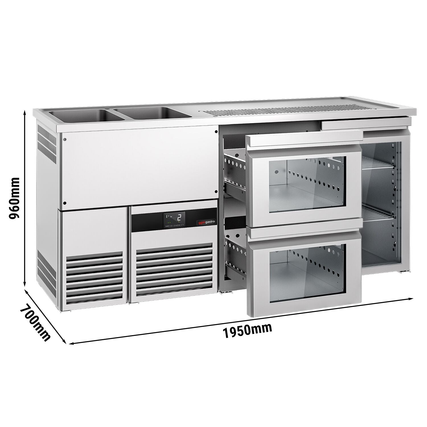 Beer counter premıum - 1950x700mm- 1 glass door & 2 glass drawer